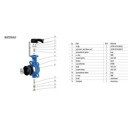 Przepustnica międzykołnierzowa DN65 EPDM z dźwignią L600XE70